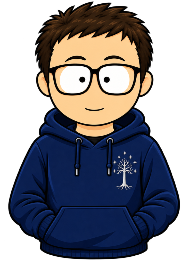 Illustration of Wayne Bolt in a navy hoodie, with the white tree emblem .